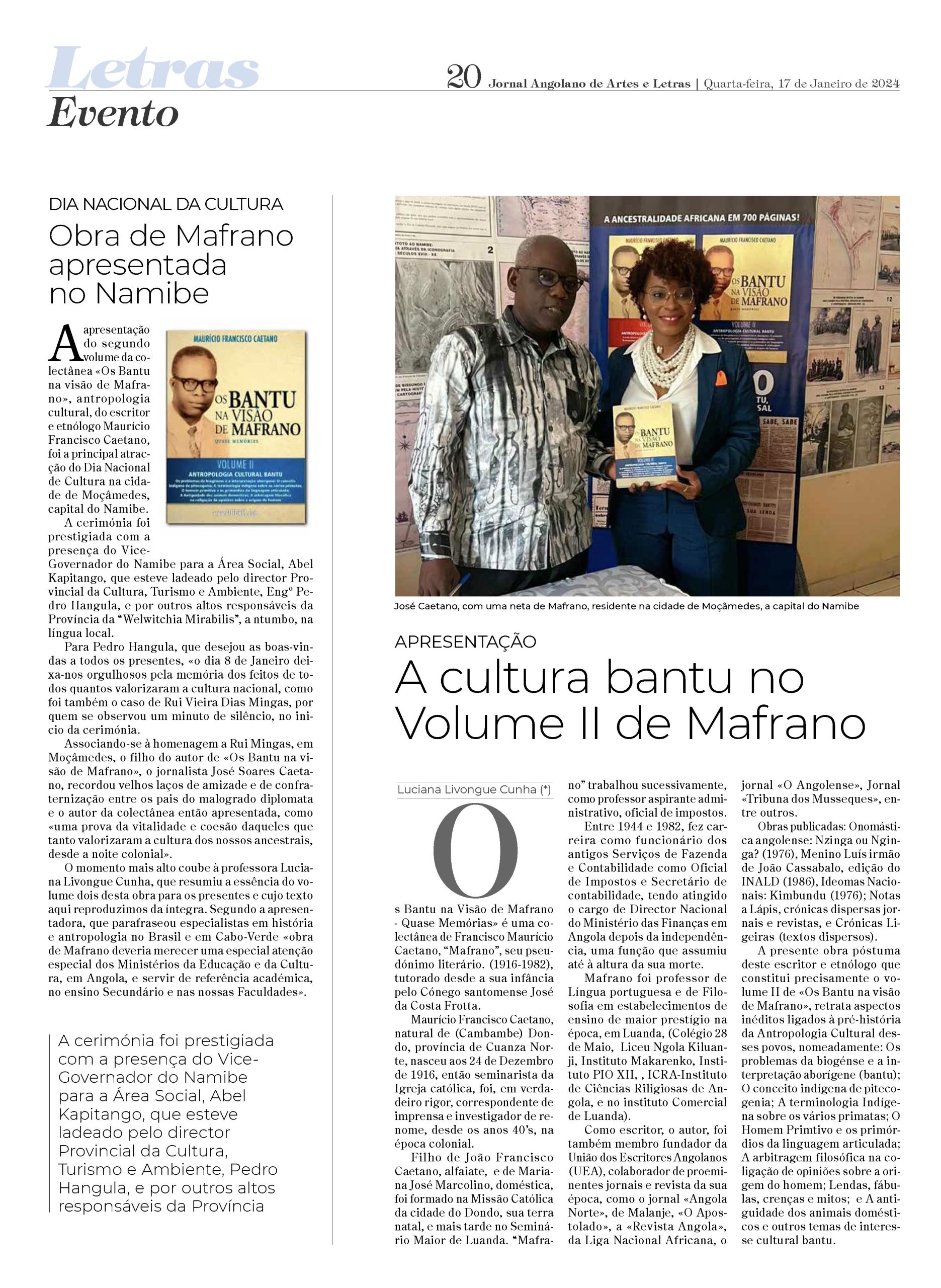 Jornal Cultura: “Obra de Mafrano compara lendas ocidentais e lendas africanas”