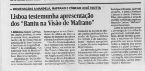 Jornal de Angola: Lisboa testemunha homenagens a Mandela, Mafrano e Cónego José Frotta
