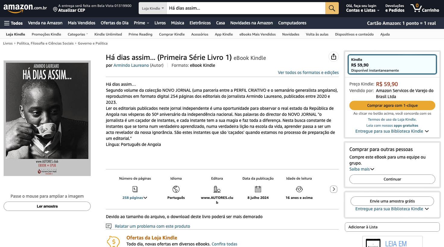 amazon.com.br — Brasil com acesso imediato ao livro de editoriais “Há dias assim…”