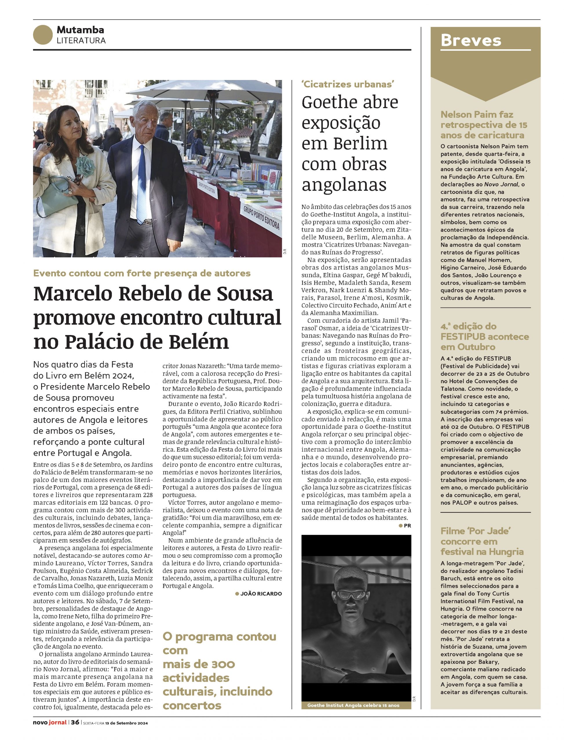 “Novo Jornal” destaca grande encontro de autores angolanos no Palácio de Belém