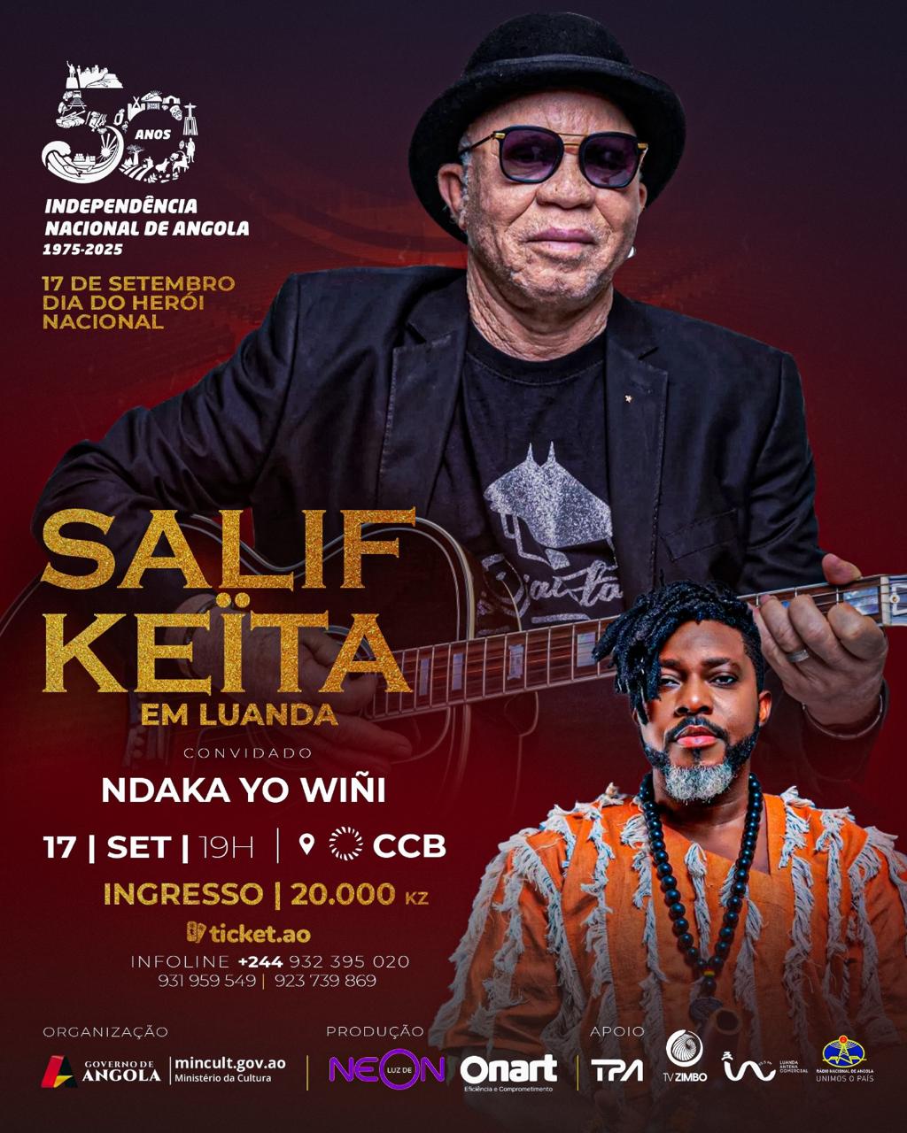 Salif Keita em Luanda no Dia do Herói Nacional