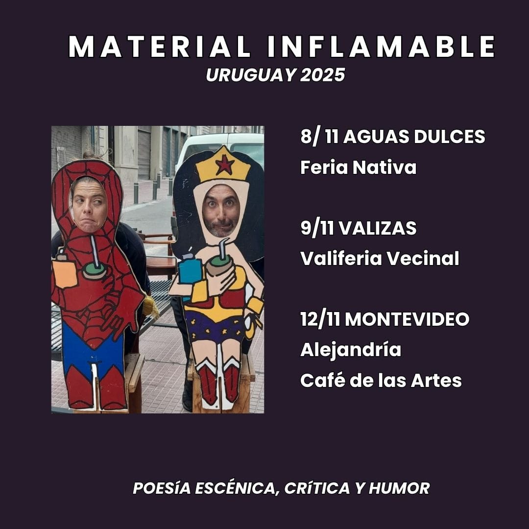 MATERIAL INFLAMABLE avança no Uruguai com leituras-performance de Danilo Faceli e Natalia Quintana