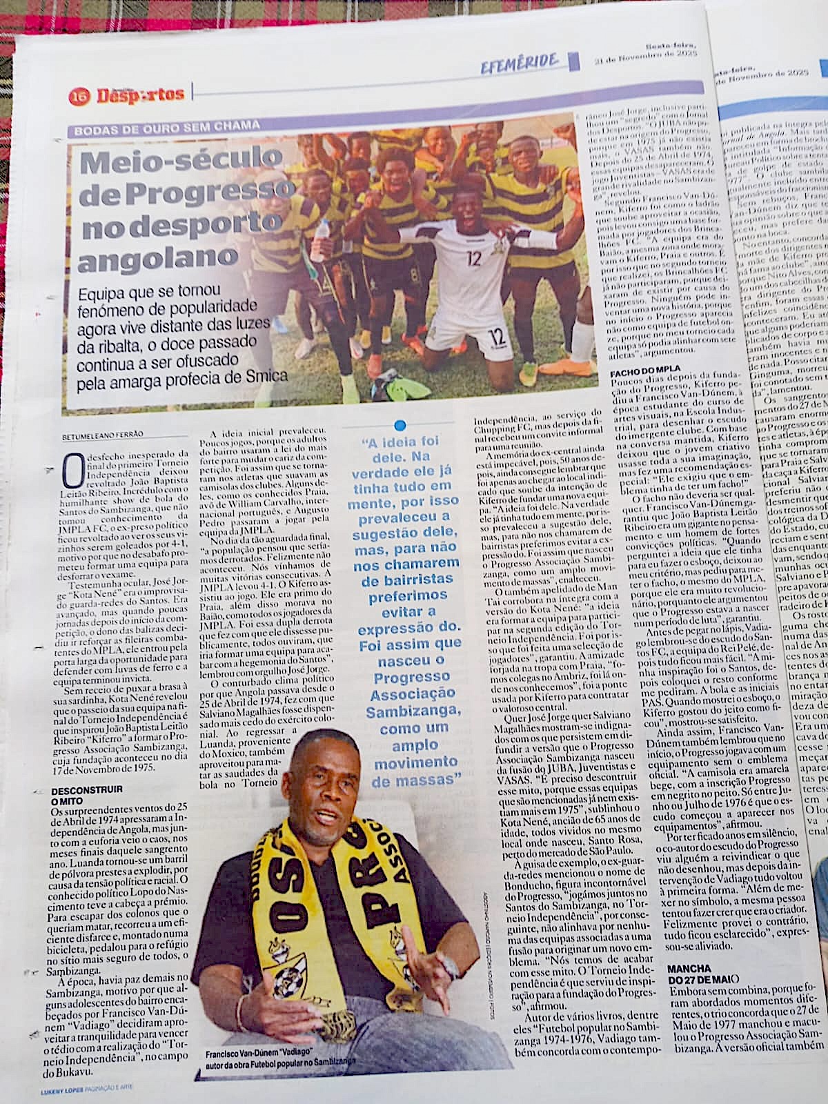 Progresso Sambizanga: 50 anos de História revisita o legado de Vadiago
